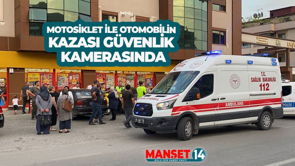 MOTOSİKLET İLE OTOMOBİLİN KAZASI GÜVENLİK KAMERASINDA