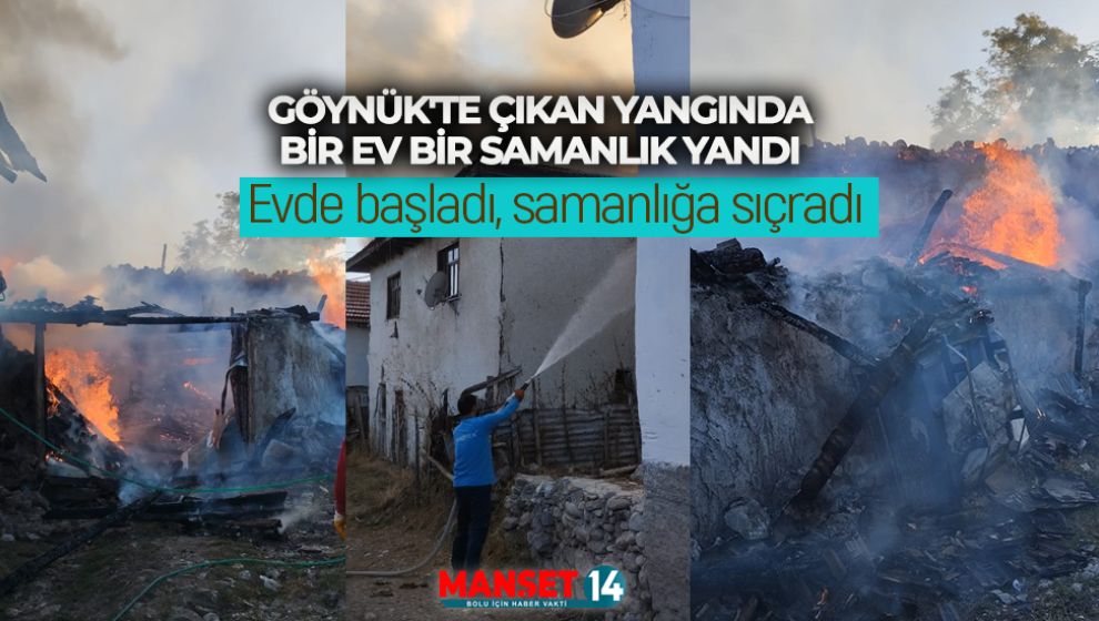 GÖYNÜK'TE ÇIKAN YANGINDA BİR EV BİR SAMANLIK YANDI