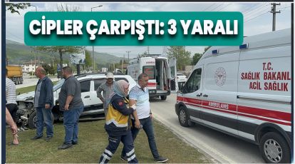 İKİ CİP ÇARPIŞTI, 3 KİŞİ YARALANDI