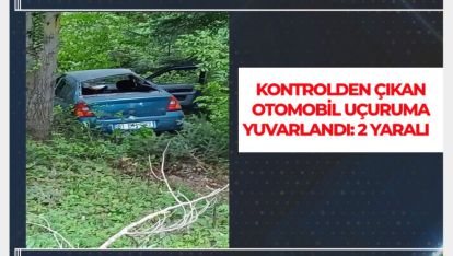 KONTROLDEN ÇIKAN OTOMOBİL UÇURUMA YUVARLANDI: 2 YARALI