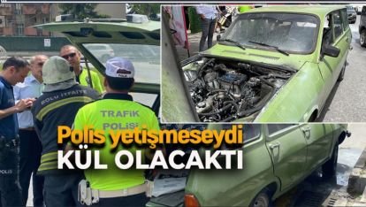 YANAN ARACI TRAFİK POLİSLERİ SÖNDÜRDÜ