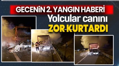 YOLCU OTOBÜSÜ CAYIR CAYIR YANDI. YOLCULAR SON ANDA KURTULDU