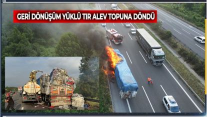 GERİ DÖNÜŞÜM YÜKLÜ TIR ALEV TOPUNA DÖNDÜ