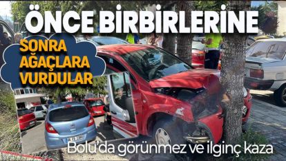 KAZA YAPAN İKİ OTOMOBİL AĞACA ÇARPARAK DURABİLDİ: 2 YARALI