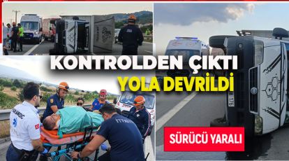 TEM'DE KONTROLDEN ÇIKAN KAMYON YOLA DEVRİLDİ