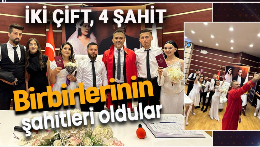 İKİ ÇİFT AYNI ANDA EVLENDİLER, BİRBİRLERİNİN ŞAHİTLERİ OLDULAR