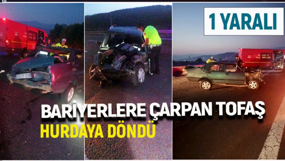 TEM’DE BARİYERLERE ÇARPAN OTOMOBİL HURDAYA DÖNDÜ: 1 YARALI