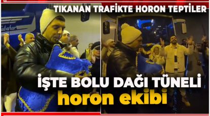 BOLU DAĞI TÜNELİ'NDE DURAN TRAFİKTE HORON TEPTİLER