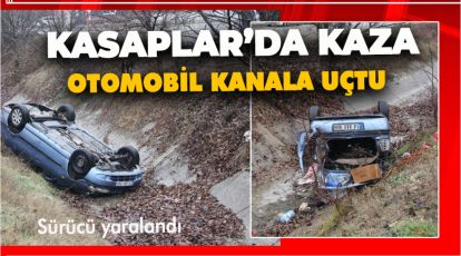 OTOMOBİL SU KANALINA UÇTU. ŞÖFÖR YARALANDI