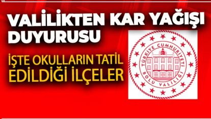 VALİLİKTEN DUYURU... İŞTE KAR NEDENİYLE TATİL VERİLEN İLÇELER