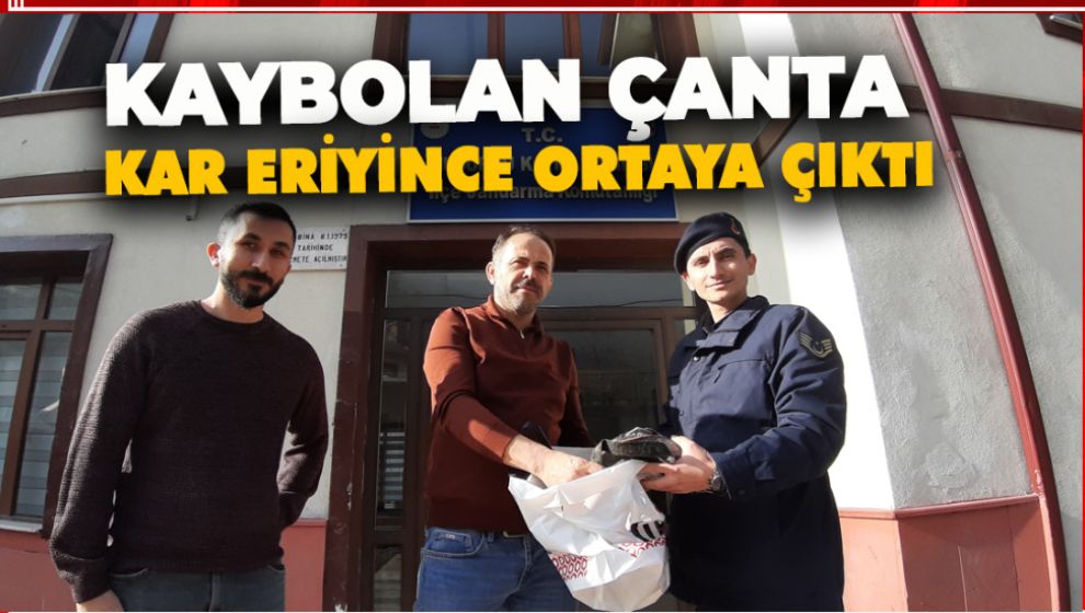 KAYBETTİĞİ ÇANTA KARLAR ERİYİNCE BULUNDU